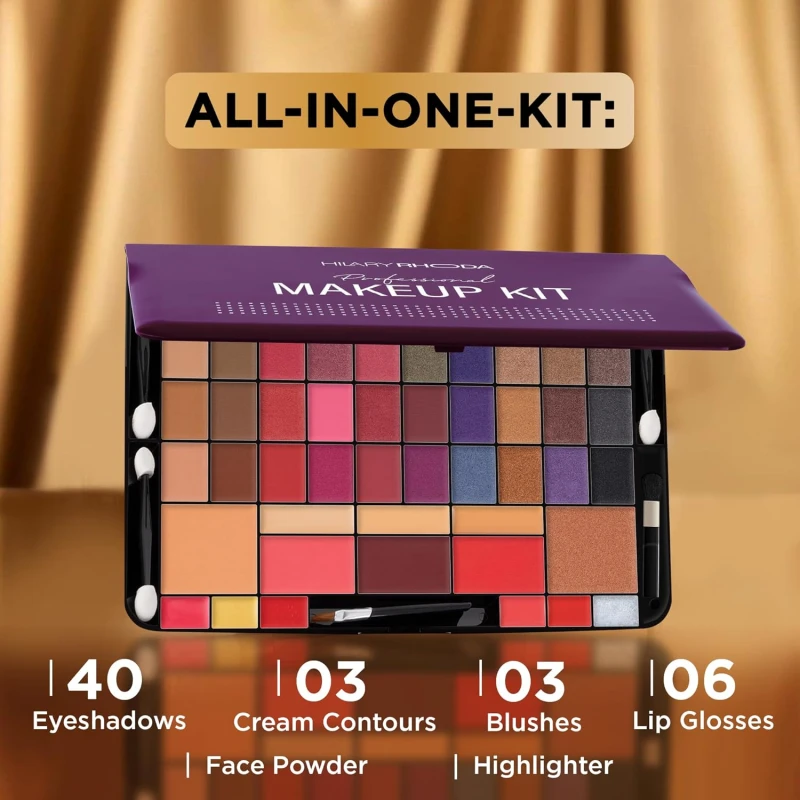 Hilary Rhoda Professional Makeup Kit | 40 Eyeshadows | Highlighter | Face Powder | 3 Contour & 3 Blushes | 6 Lip Glosses | Makeup Kit for Women | Highly Pigmented | 4 Brushes - 74g (Multicolor Shade-2) thumbnail 4